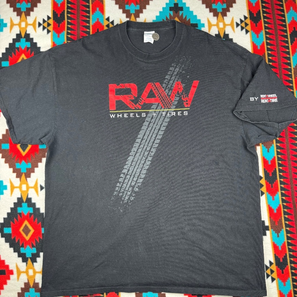 RAW Wheels & Tires Graphic T-Shirt Mens 2XL Black Rent A Wheel Promo Tee